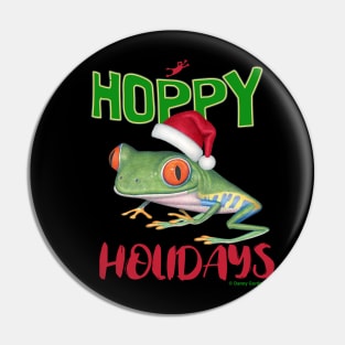 Cute Red Eyed Tree Frog on a Merry Christmas Hoppy Holidays Frog Pin