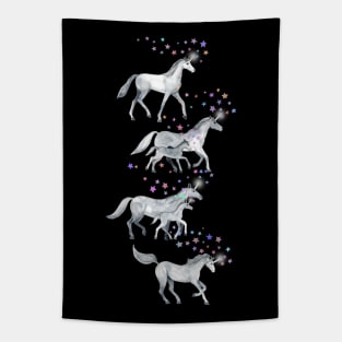 Unicorns and Stars on Dark Teal Tapestry