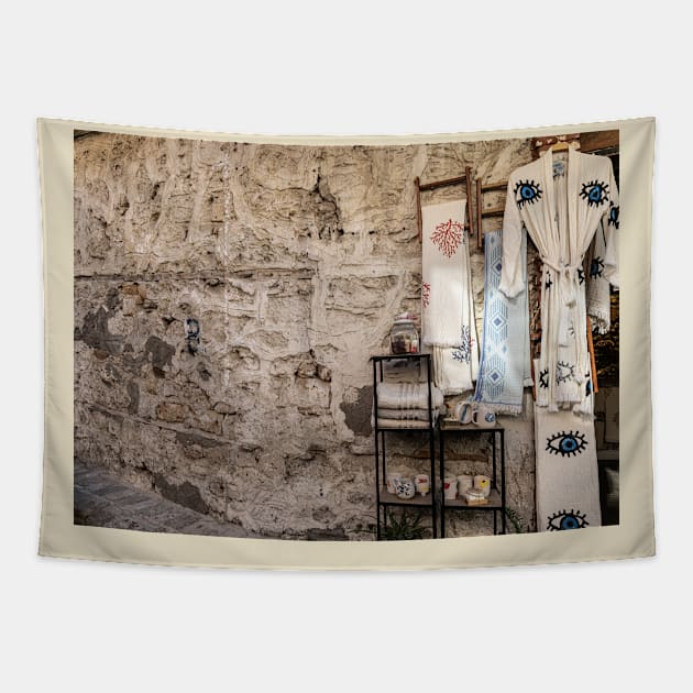 Sidewalk Shop Tapestry by Memories4you