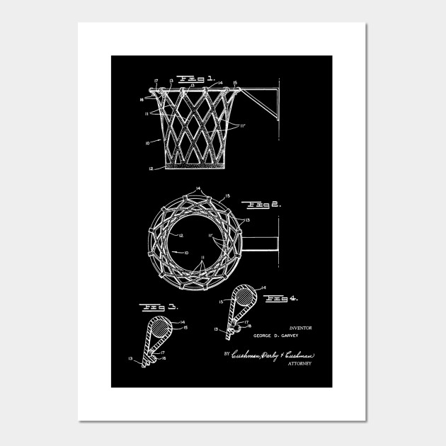 Basketball Goal Vintage Patent Hand Drawing Basketball Posters