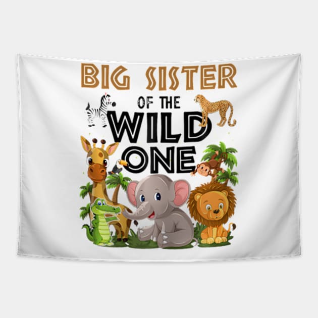 Big Sister Of The Wild One Birthday 1st Safari Jungle Family Tapestry by Eduardo