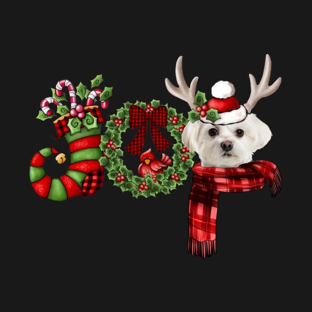 Christmas Joy Dwarf Stocking Reindeer White Maltese by Ripke Jesus