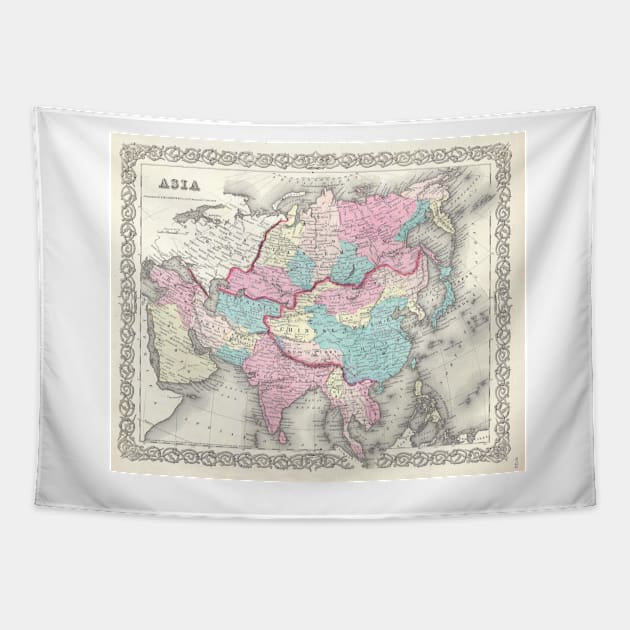 Vintage Map of Asia (1855) Tapestry by Bravuramedia