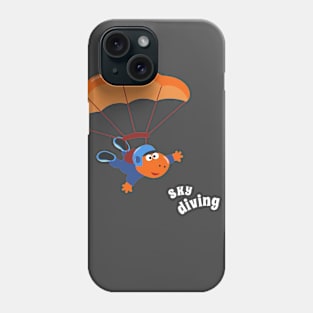 cartoon illustration of skydiving with litlle dinosaur Phone Case