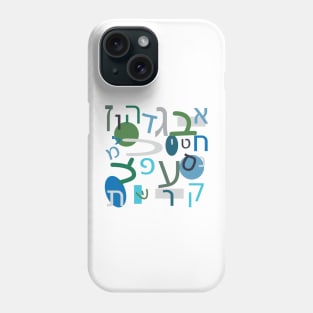 Hebrew Alphabet Letters, Blue, Green, Gray Phone Case