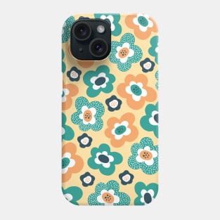 Funky Floral Pattern in Charcoal, Teal, Orange and Yellow Phone Case