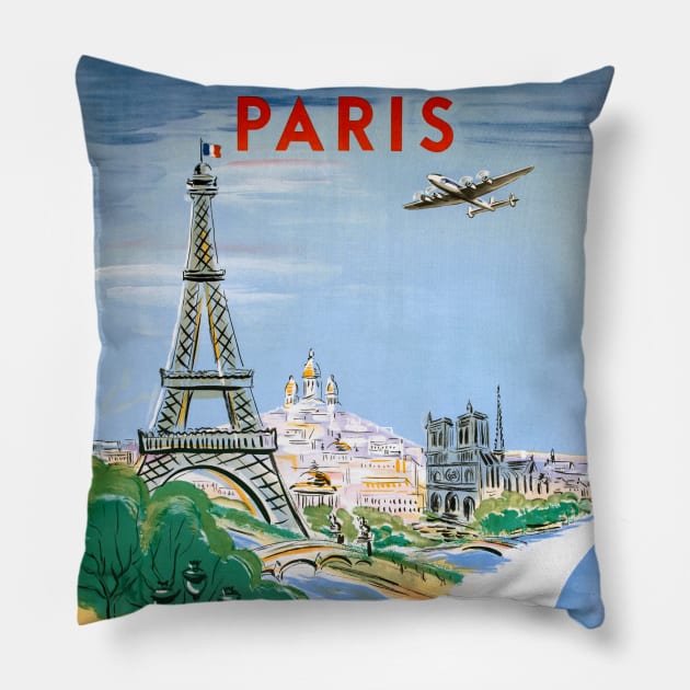 Vintage Travel Poster Paris Air France Pillow by vintagetreasure