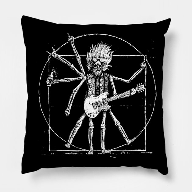 Metalhead Vitruvian man Pillow by grimsoulart