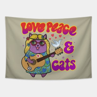 Love Peace And Cats Tapestry