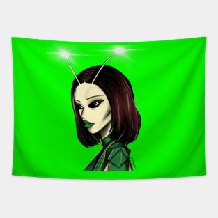 praying mantis bug alien girl ecopop artwork Tapestry