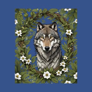 Minnesota Wolf Surrounded By Lady's Slipper Flowers 4 T-Shirt