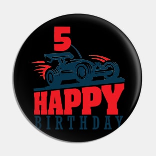 Kids th fifth  five years old happy birthday race car Pin