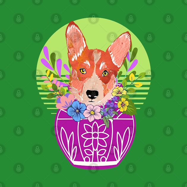 Corgi Dog with Flowers by Gina's Pet Store