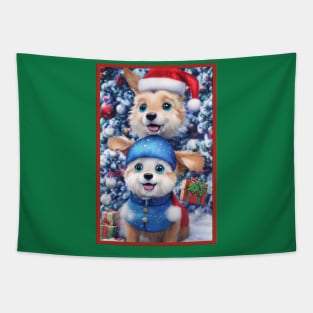 Cute father and son anime christmas dogs Tapestry