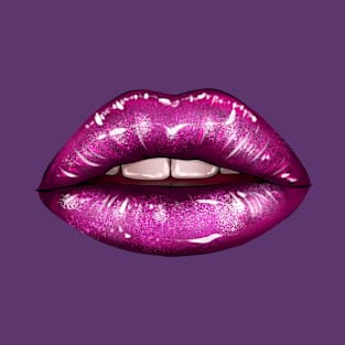 Hand-drawn parted purple lips with white teeth T-Shirt