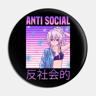 Anti Social Japanese Text Aesthetic Vaporwave Anime Pin