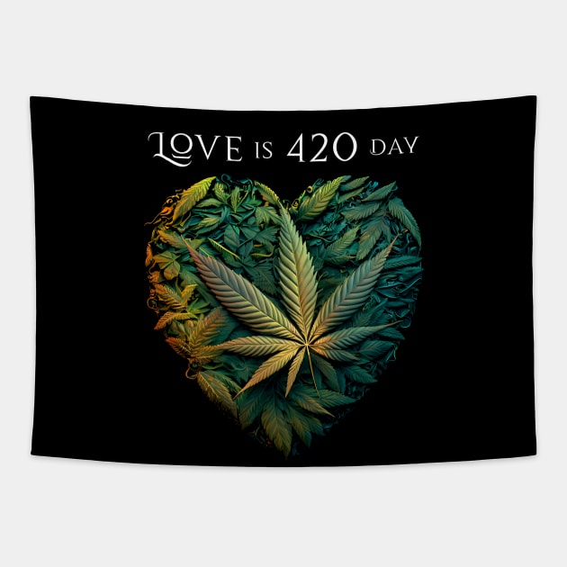 Love is 420 Day: Stay Trippy Hippie on a Dark Background Tapestry by Puff Sumo