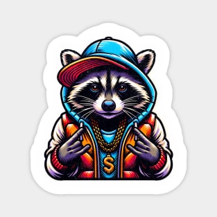 Funny Racoon Rapper Vintage Retro Magnet