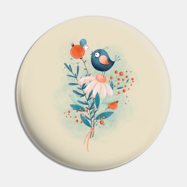 Flowers, bird and bug Pin by Elena Amo