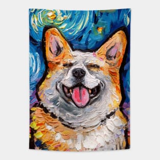 Smiling Corgi Night (Portrait) Tapestry