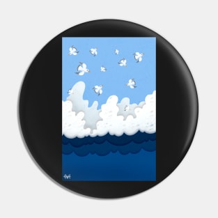 Birds and the Stormy Ocean Pin