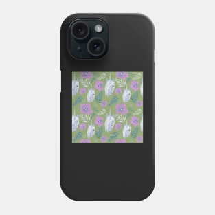 Unicorn and Hibiscus Pink Green Floral Pattern Phone Case