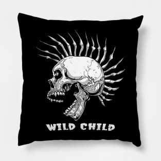 Scull With Mohawk - Wild Child Pillow