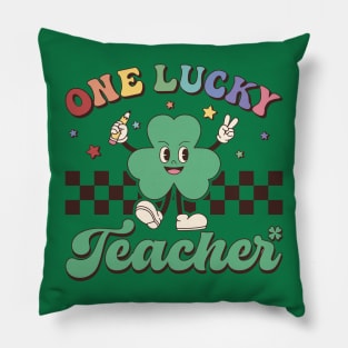 One Lucky Teacher St Patrick Day Shamrock Retro Pillow