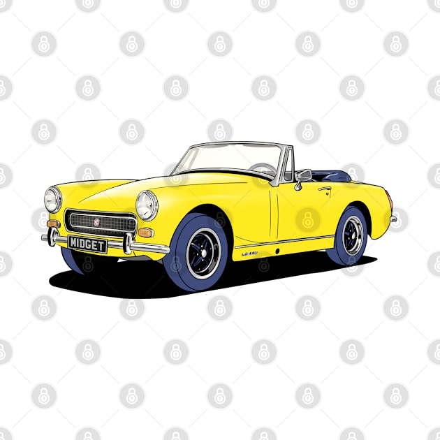 MG Midget sports car in yellow. by Webazoot