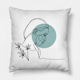 Minimalist Women Face. One Line Art. Single line. Contour Portrait. Pillow