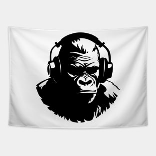 Funny Gorilla Wearing Headphones Silhouette Design Tapestry