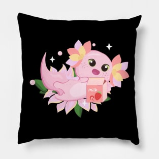 Axolotl Strawberry Milk Milkshake Floral Kawaii Axolotl Pillow