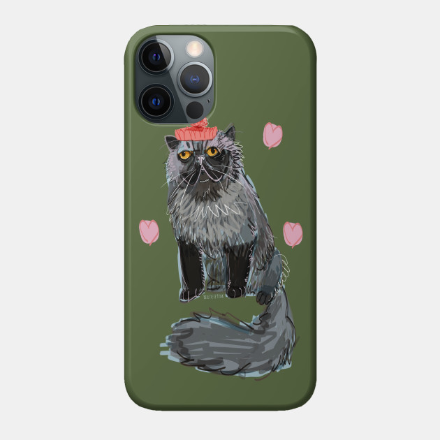 Alfredo-Cat with beret pink hearts - Cat Love - Phone Case