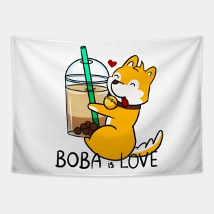 Bubble Tea is love (Corgi) Tapestry