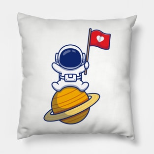 Cute Astronaut Sitting On Planet With Love Flag Pillow