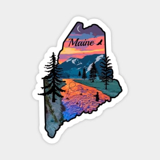 Fly Fishing Maine Mountain Sunset River Retro Magnet