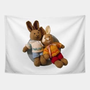 Two Knitted Bunny Buddies Tapestry