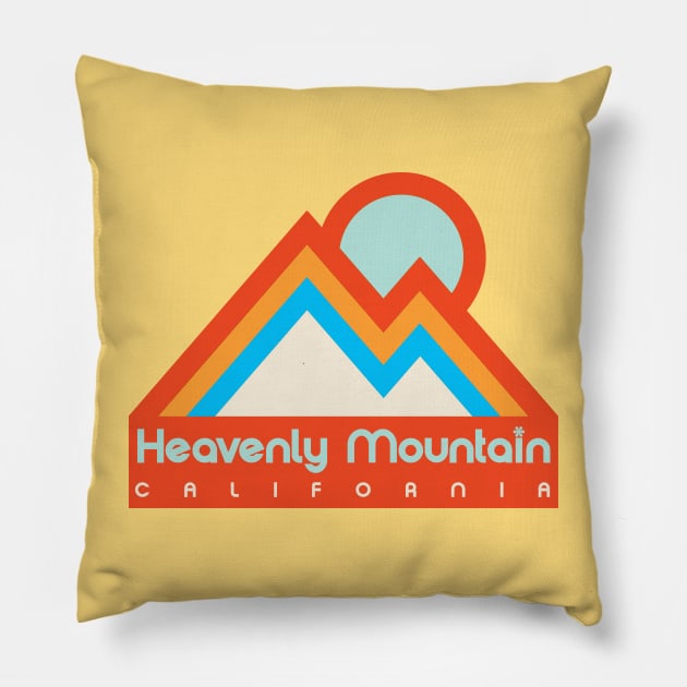 Heavenly Mountain Retro 70s Stripe Skiing Tourist Souvenir Pillow by darklordpug