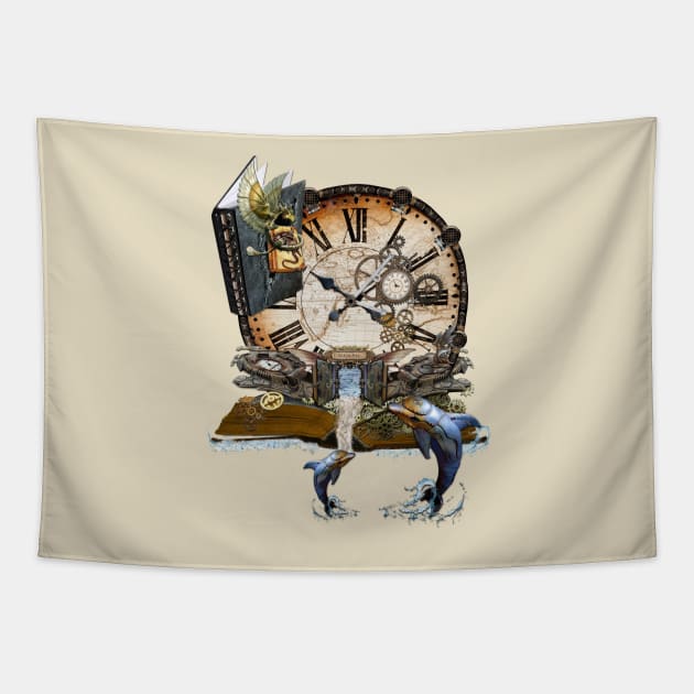 Steam-punk ocean library Tapestry by Just Kidding by Nadine May