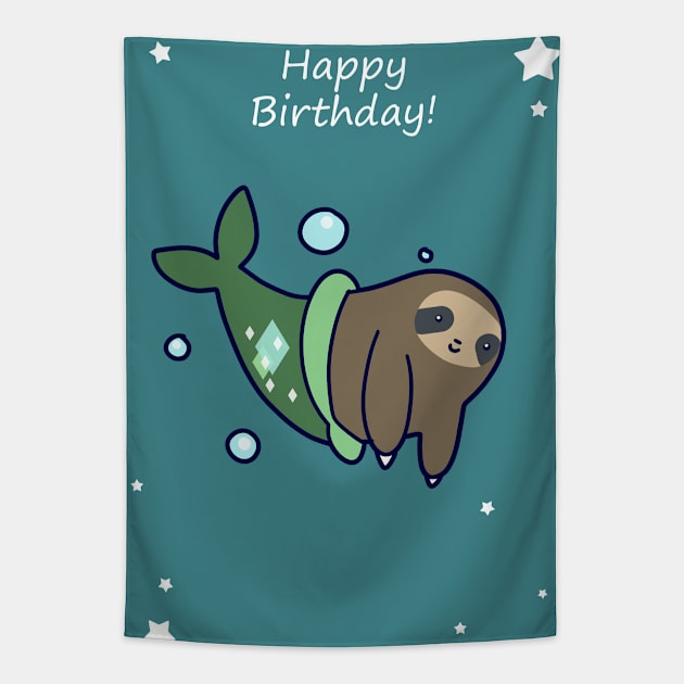 Happy Birthday Mermaid Sloth Tapestry by saradaboru