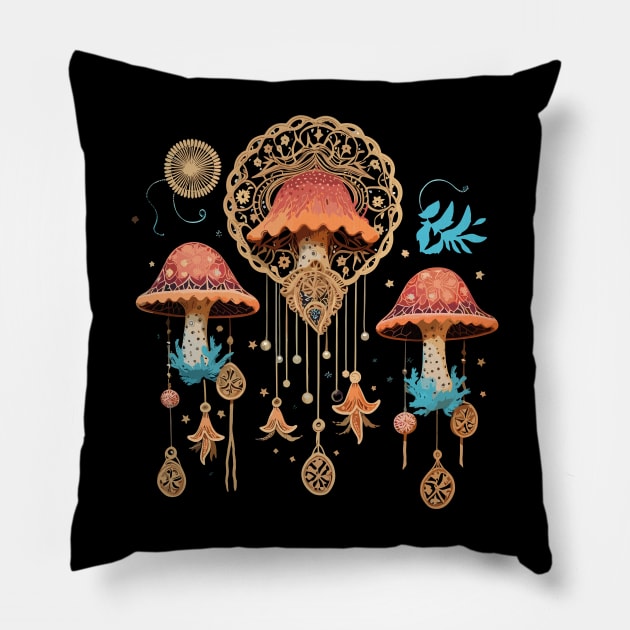 Mushroom Lover Dreamcatcher Pillow by MushMagicWear