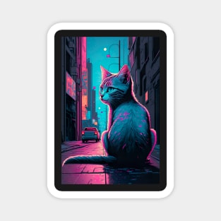 cat in the street looking back Magnet