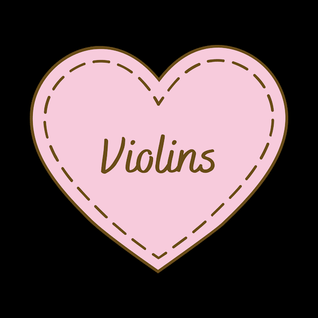 I Love Violins Simple Heart Design by Word Minimalism