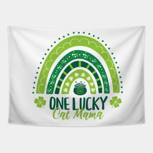 One Lucky Cat Mama St Patricks Day Rainbow Tapestry