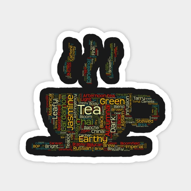 Tea Lover TShirt with over 100 Tea Terms in a Word Cloud Magnet by SecondActTees