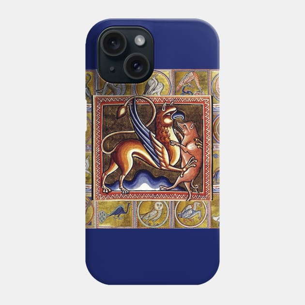 MEDIEVAL BESTIARY,GRYPHON AND WILD BOAR,FANTASTIC ANIMALS IN GOLD RED BLUE COLORS Phone Case by BulganLumini