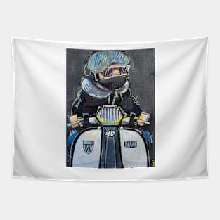 Retro Scooter, Classic Scooter, Scooterist, Scootering, Scooter Rider, Mod Art Tapestry