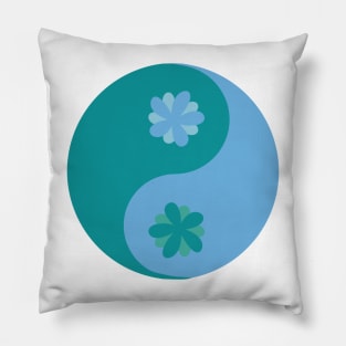 Floral yin yang in verdigris green and tranquil blue Pillow