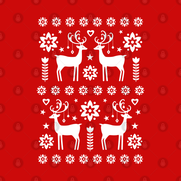 Scandinavian Vintage Christmas Reindeer Pattern Red by PUFFYP