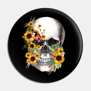Floral Skull sunflowers and butterflies Pin